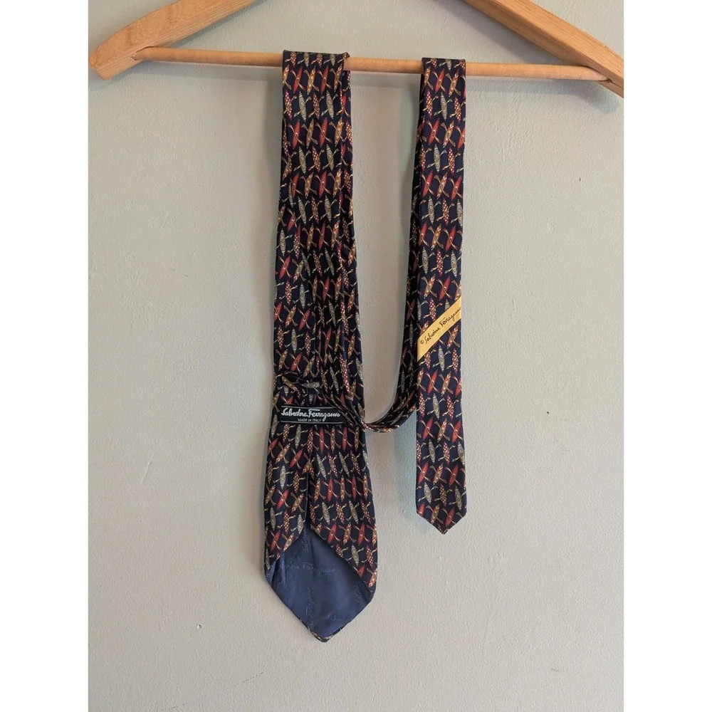 Salvatore Ferragamo Mens Silk Tie Navy Kayak Canoe Oar Novelty Italy Boat Water